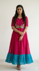 Pink and Blue Mul Chanderi Frock