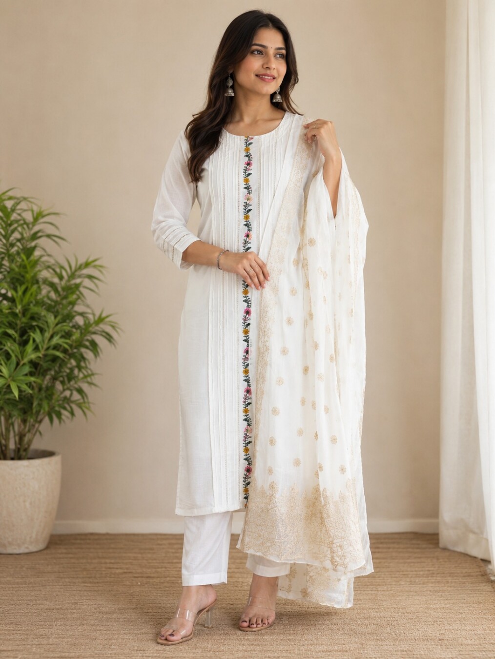 White Mul Cotton Kurta Set